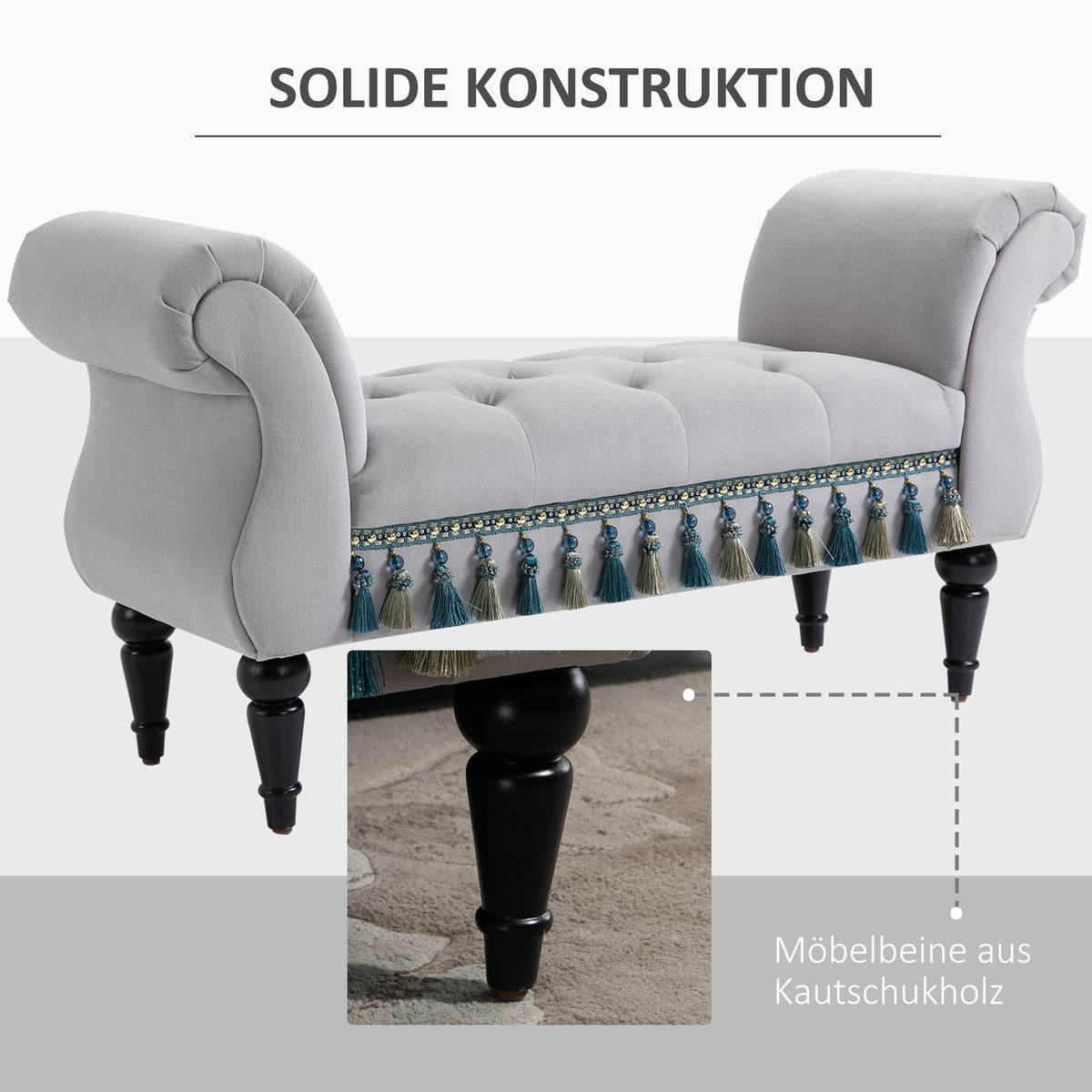 Bench Upholstered Bed Stool Wooden, Grey Polyester