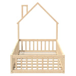 Children's House Bed 90x200 cm Chimney Shape, Natural Pine Wood