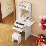Small Dressing Table with LED Lighting, Stool & Drawers, White
