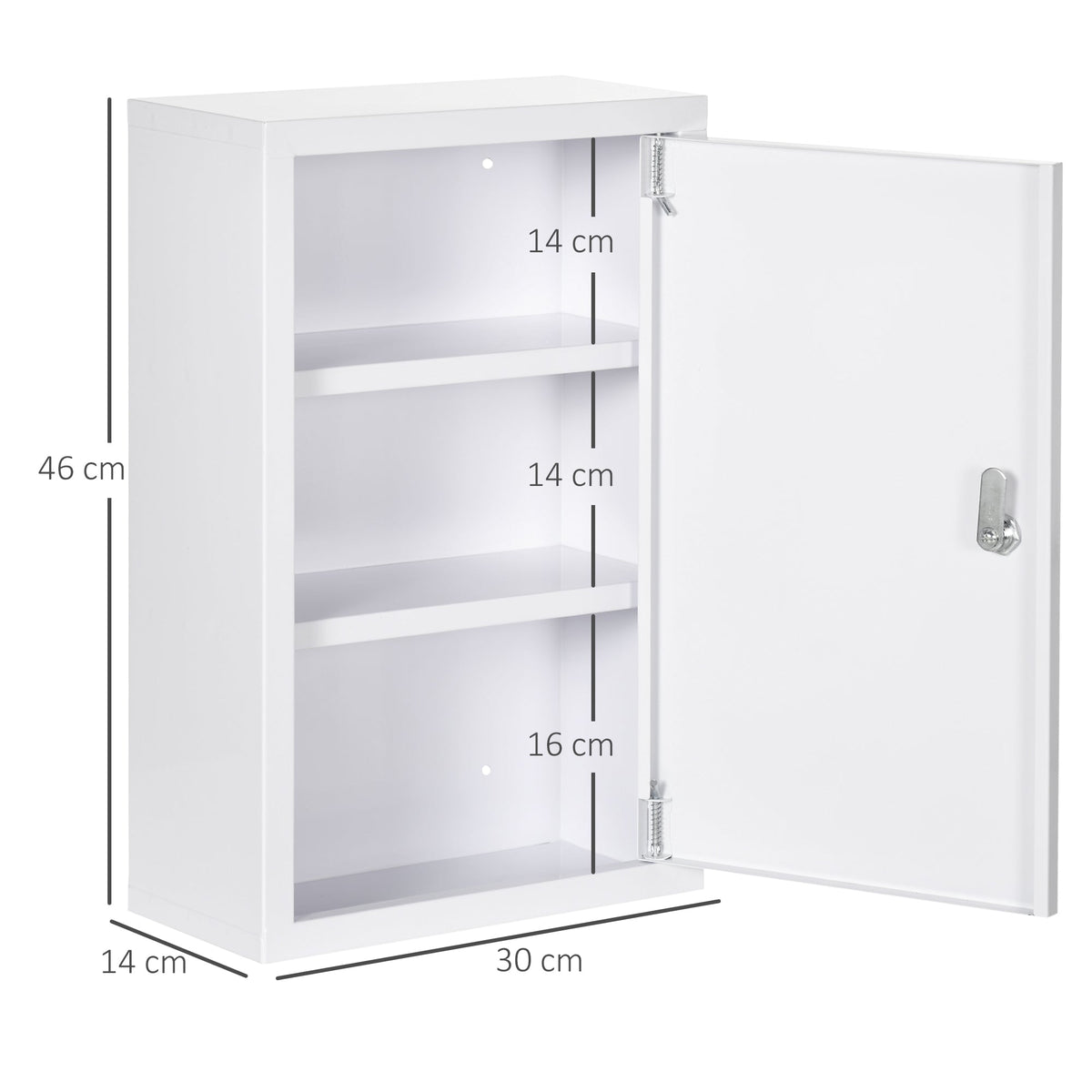 kleankin Medicine Cabinet, 3 Layers, Lockable, Steel, White