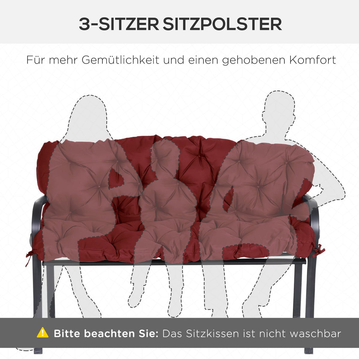3-seater Bench Cushion with Ties, Outdoor/Indoor Seat Pad 150x98x8 cm, Red