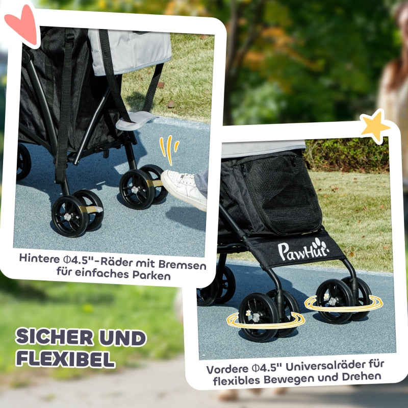 Pet Stroller, Safety Leash, Mesh Window, Light Grey