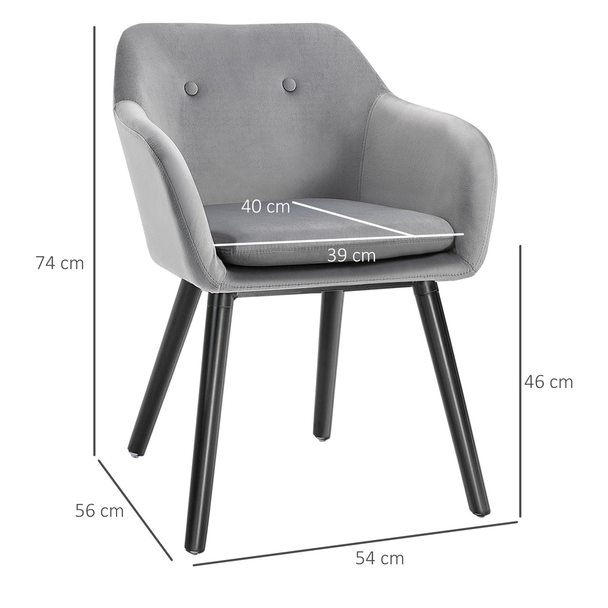 Dining Chairs, Set of 2, Upholstered with Backrest, Velvet Grey