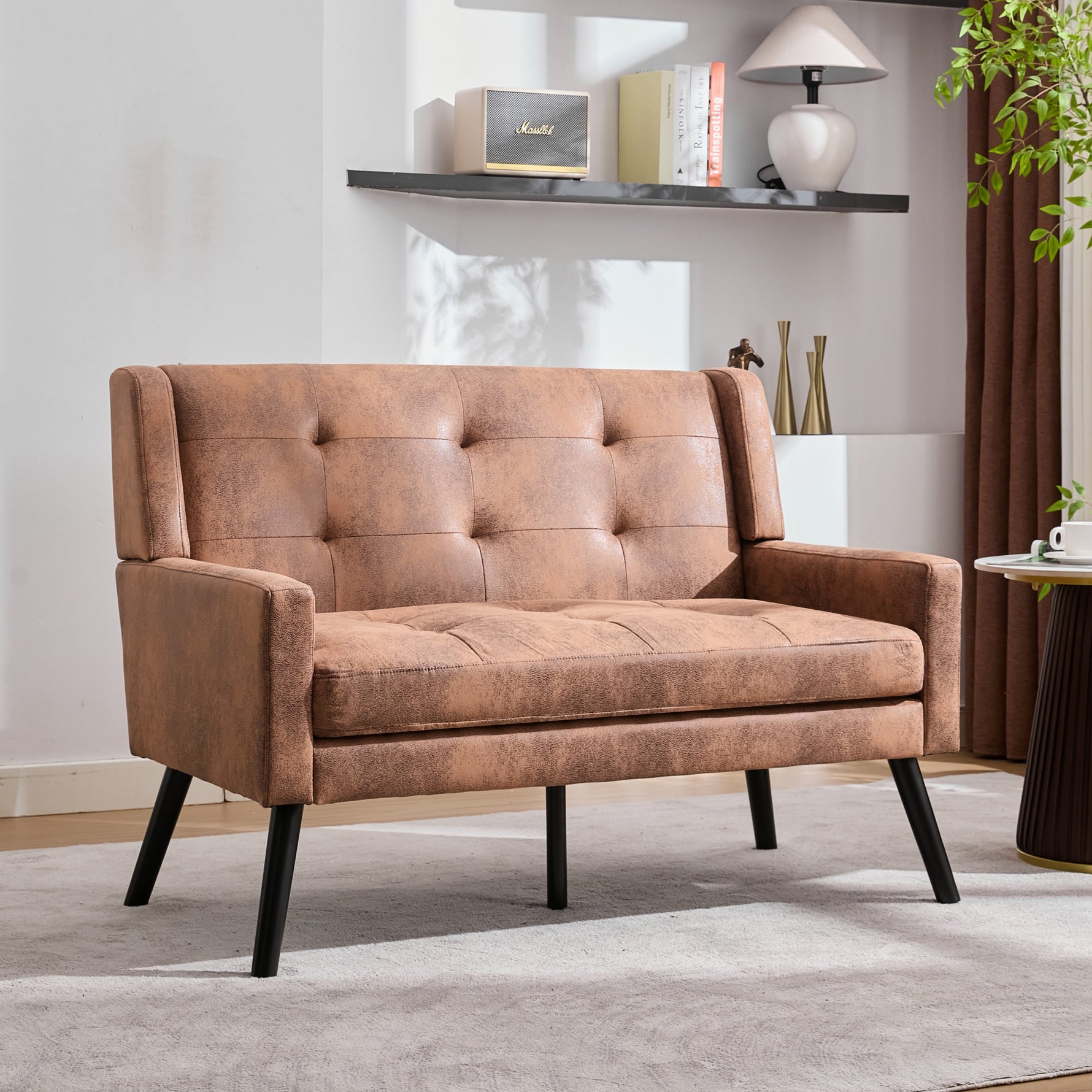 2-Seater Linen Bench with Button Tufting and Solid Wood Legs, Premium Linen