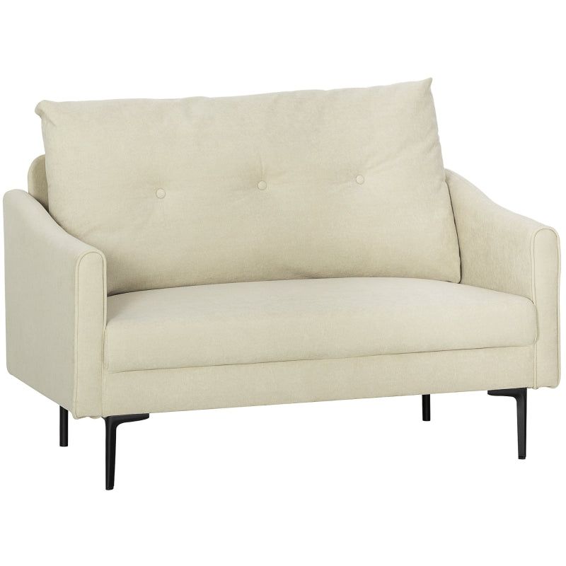 2-Seater Sofa Foam Padded Fabric Cover Metal Frame - Cream White