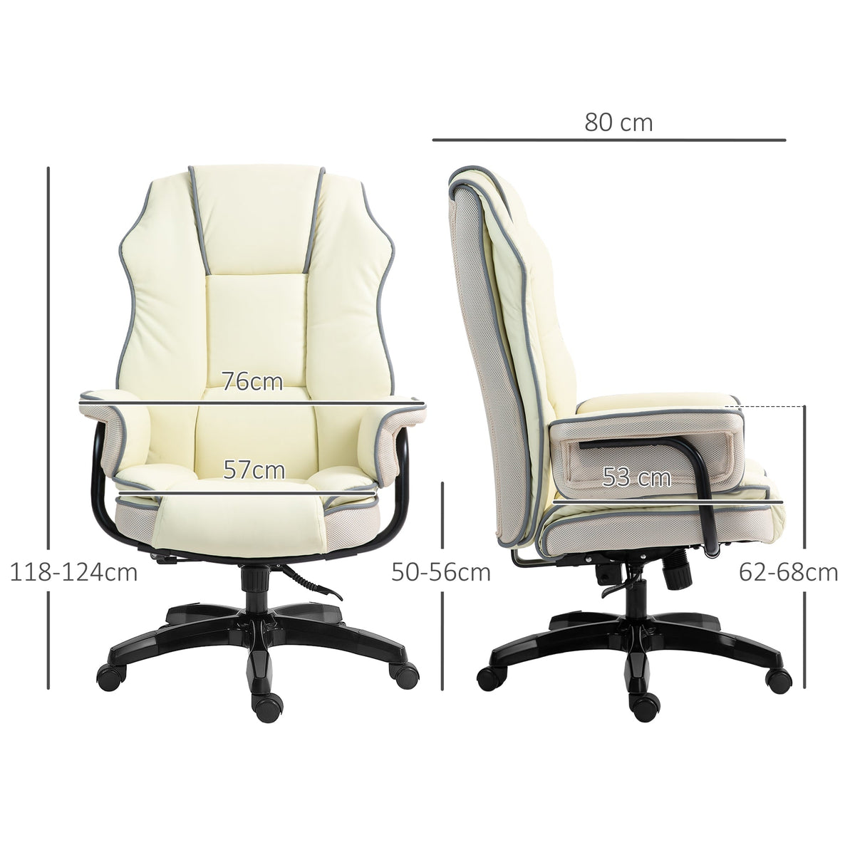 Office Chair, Ergonomic Adjustable Reclining, Cream