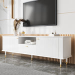 TV Cabinet with Open Compartments, Drawers, Soft-Close Hinges, Lacquered Textured Surface