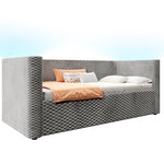 Daybed Sofa Bed 90x200cm LED Light Hydraulic Storage Velvet Grey
