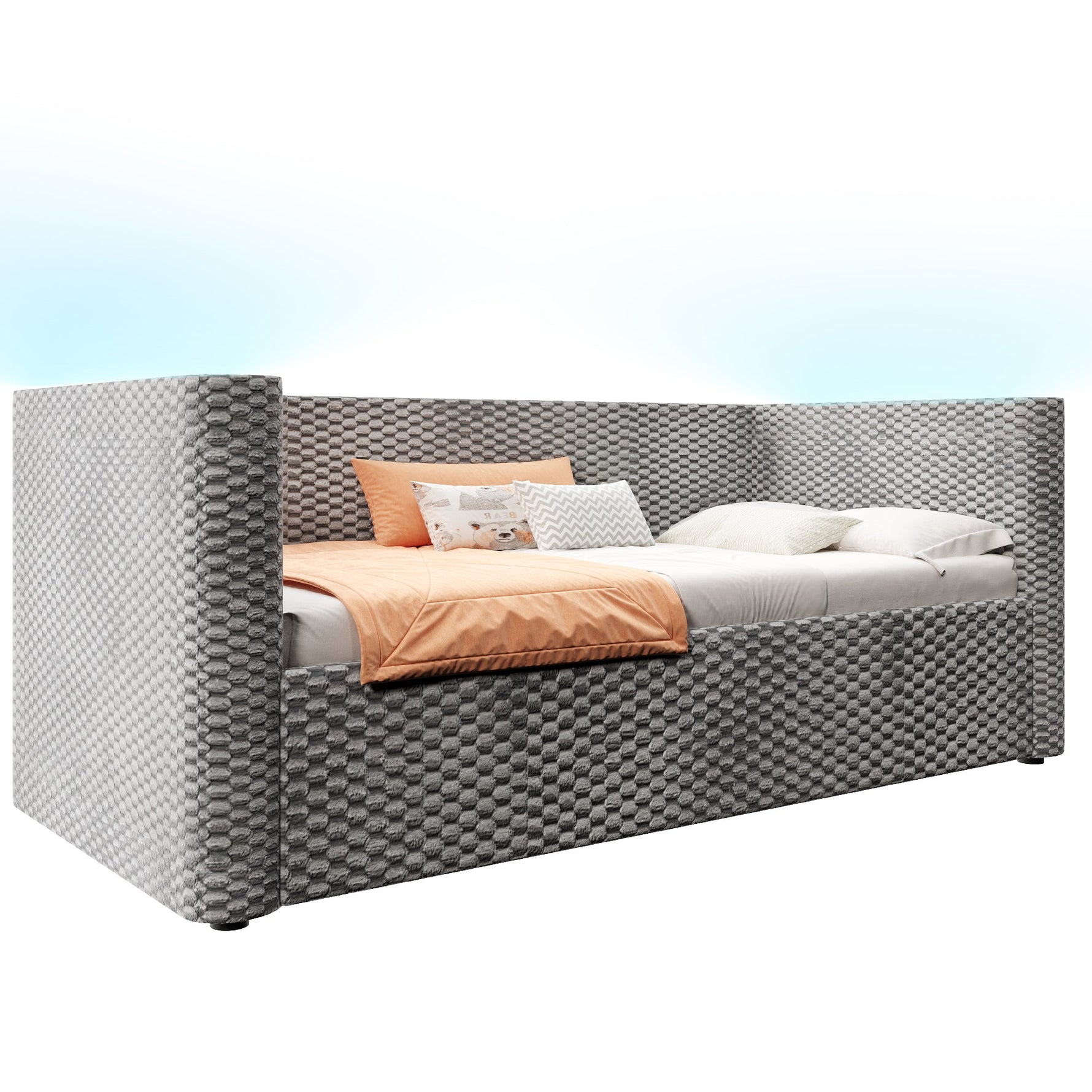 Daybed Sofa Bed 90x200cm LED Light Hydraulic Storage Velvet Grey