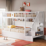 Wooden Bed 90x200cm, Hydraulic Storage, Stairs, Shelves, Loft/Bunk/Youth Bed, White