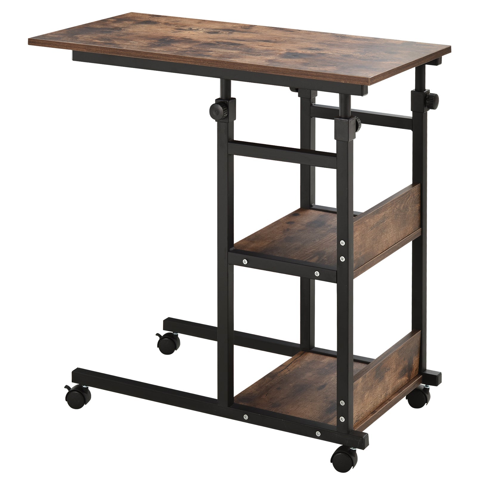 Side Table, Height-Adjustable Coffee Table 80x40x72-82 cm 2 Shelves Black Metal
