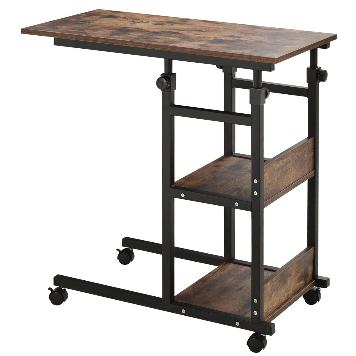 Side Table, Height-Adjustable Coffee Table 80x40x72-82 cm 2 Shelves Black Metal