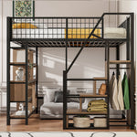 Loft Bed, Multifunctional with Storage & Stairs, 140x200 cm, Metal Black