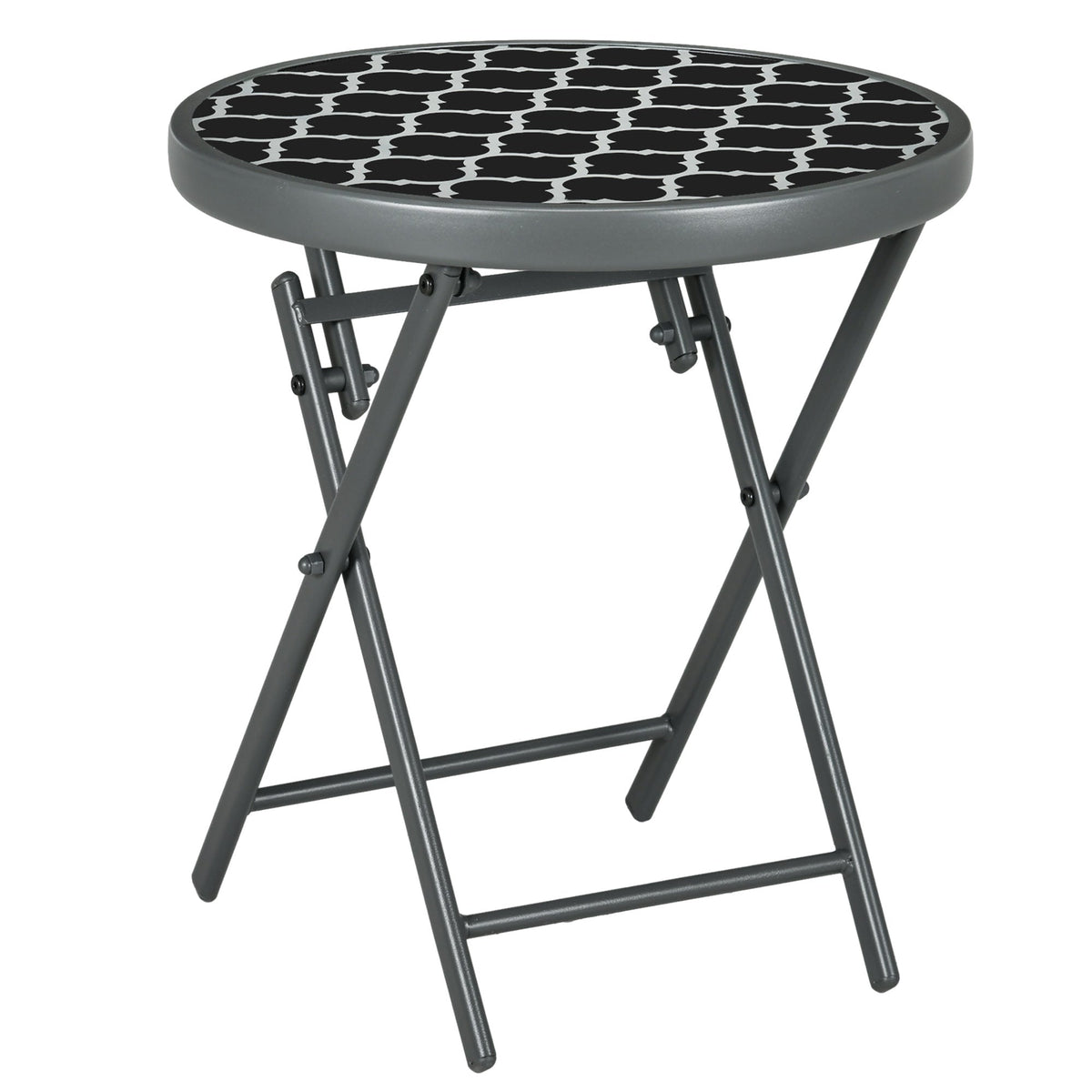 Folding Table Side Table Glass Top Black