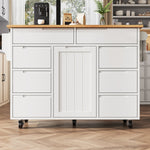 Extendable Kitchen Island Trolley 8 Drawers Worktop Wheels - White