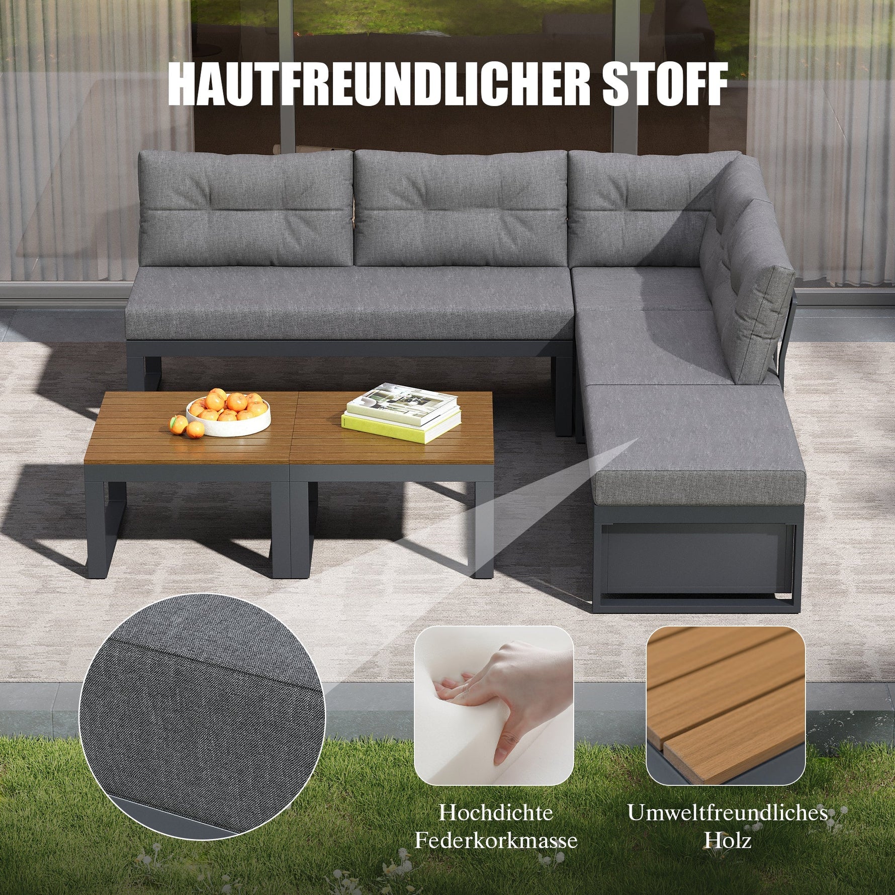 Multi-purpose Garden Furniture Set with Adjustable Backrest, Reclining Function and Storage, Dark Grey