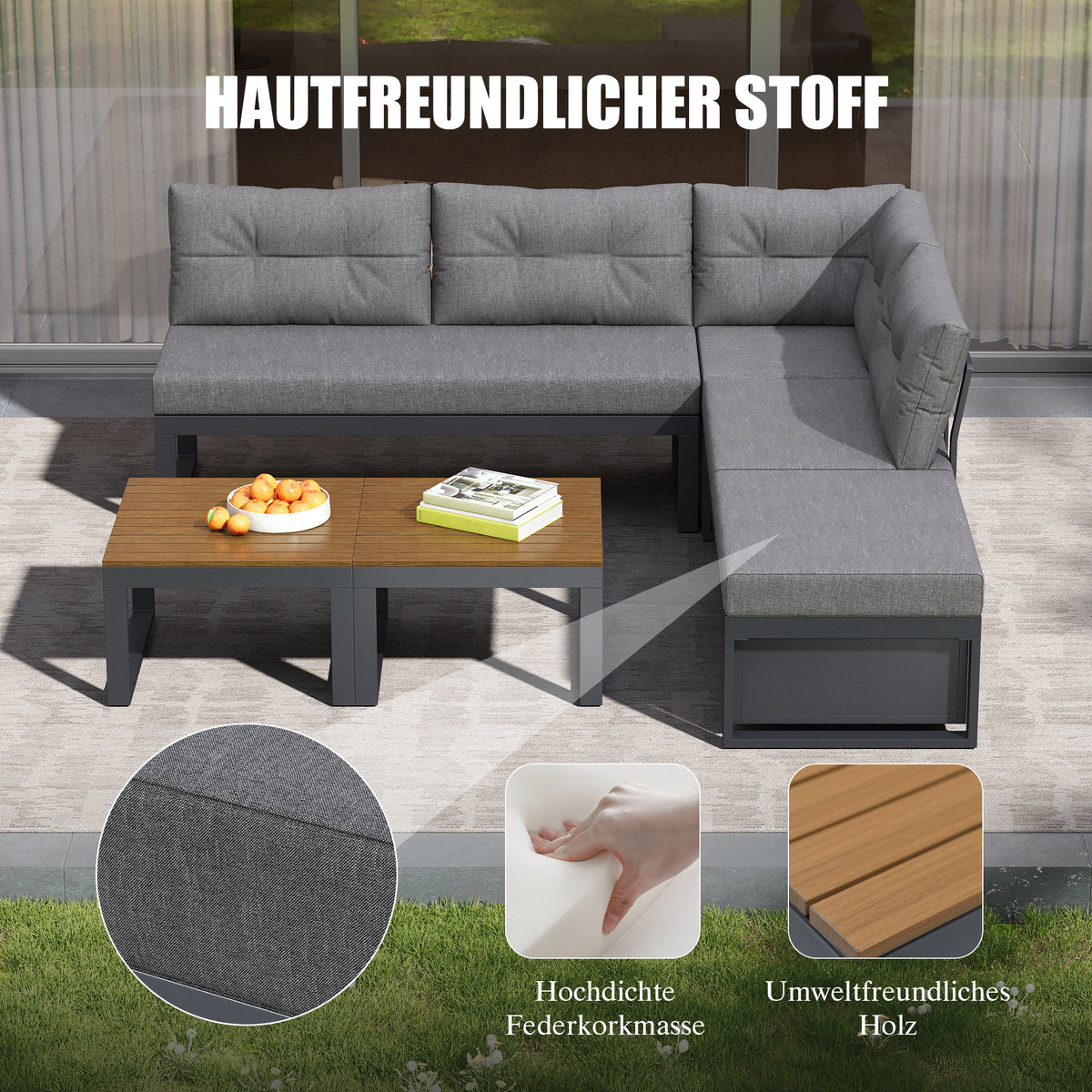 Modern Outdoor Set with Cushions, Iron Frame & Woven Armrests