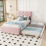 Upholstered Bed 90x200cm with Slatted Base and Rolling Storage, Pink Velvet