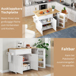 Mobile Kitchen Table 132.5cm Folding Worktop Storage Spice/Towel Rack - Oak Grain