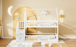 Children's Bunk Bed, 90x200, with Roof, Safety Ladder & Storage Drawers, Solid Wood White
