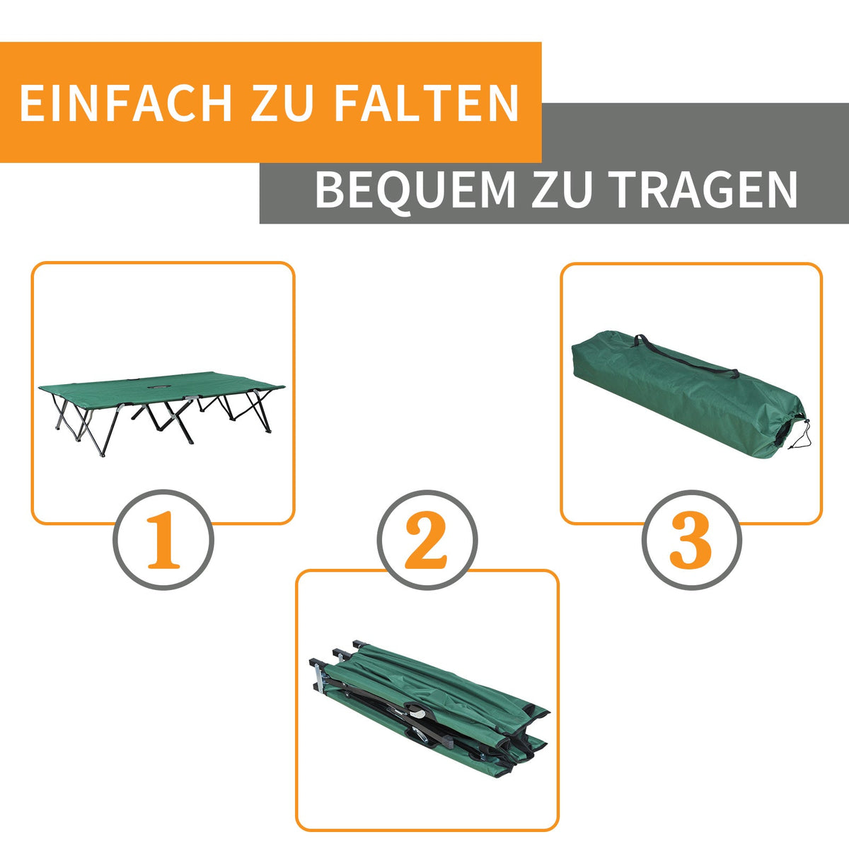 Camping Bed, 2 Person Folding with Carry Bag, Oxford Green Black