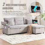 Modern 3-Seater Sofa with Storage, Cup Holders, USB-C and Pull-Out Bed, Corduroy