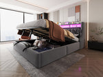 Upholstered Bed 180 x 200 cm with Hydraulic Storage and LED Lighting, Grey Velvet