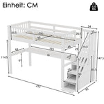 Loft Bed 90x200 Storage Drawers Under-Bed Desk - White