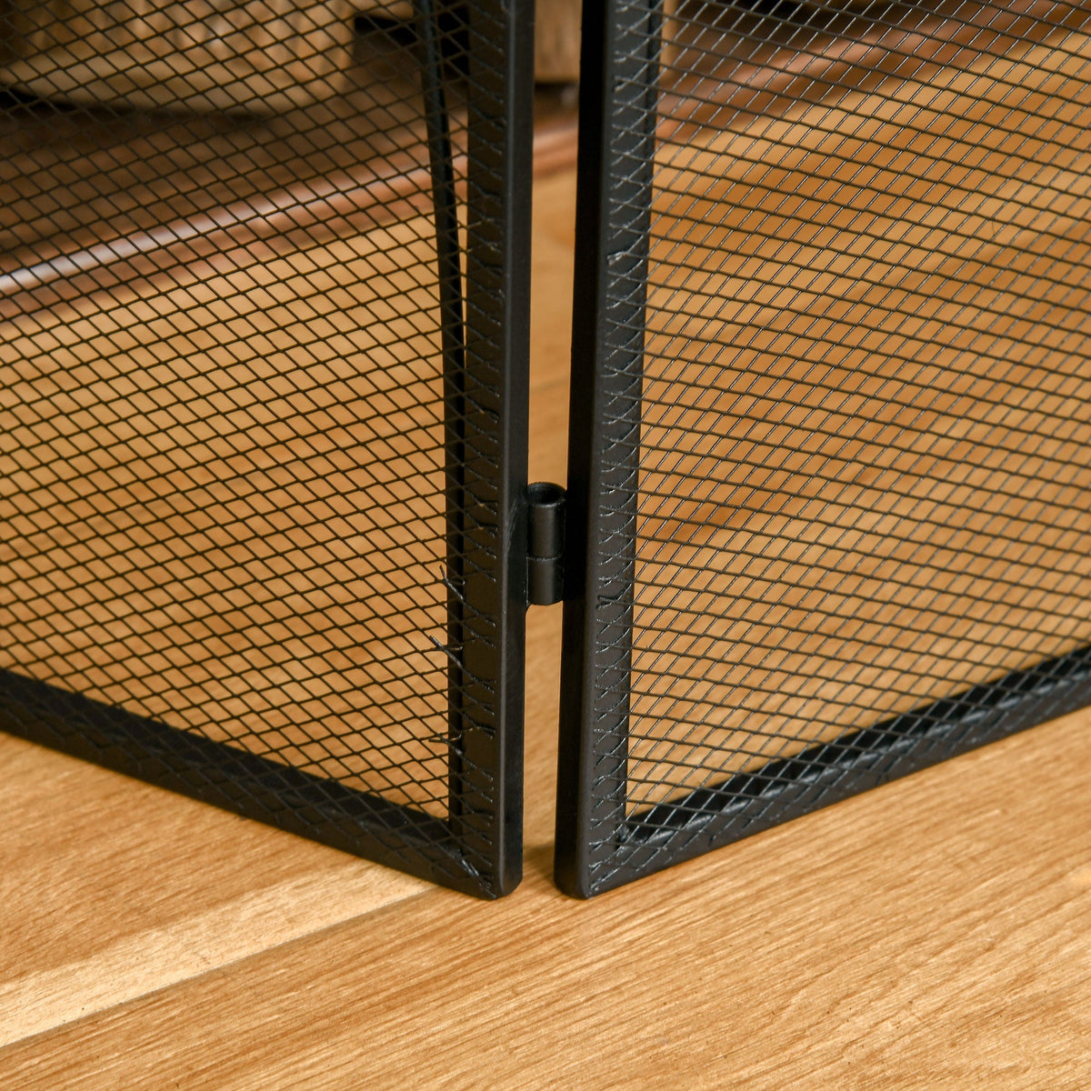 Fireplace Guard, 3-Panel Folding Screen, Metal Black