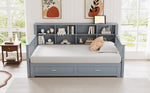 Sofa Bed, Pull-Out 90/180x190 cm with Storage & Charging, 2 Drawers, Pine, Grey