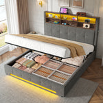Storage Bed 160x200 with LED & USB Headboard, Velvet