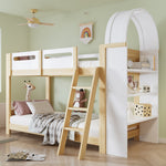 Bunk Bed 90x200cm 3-Tier Shelf Ladder Slatted Base - White/Natural Pine