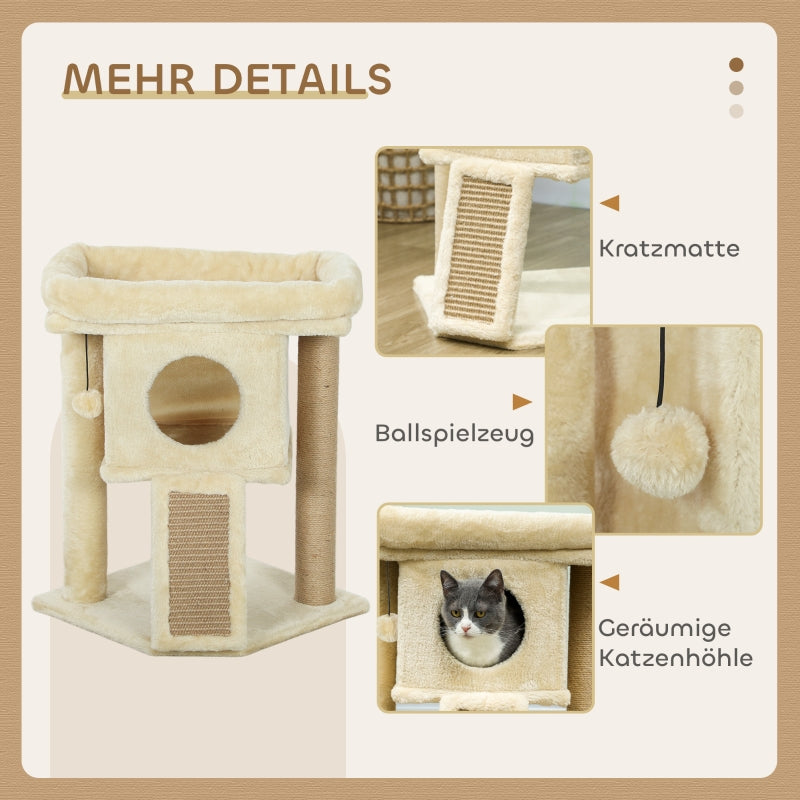 Cat Tree, Jute Scratching Mat, Cat House, Beige