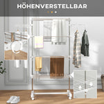 Mobile Clothes Airer, Foldable 4 Levels with Wheels, White ABS