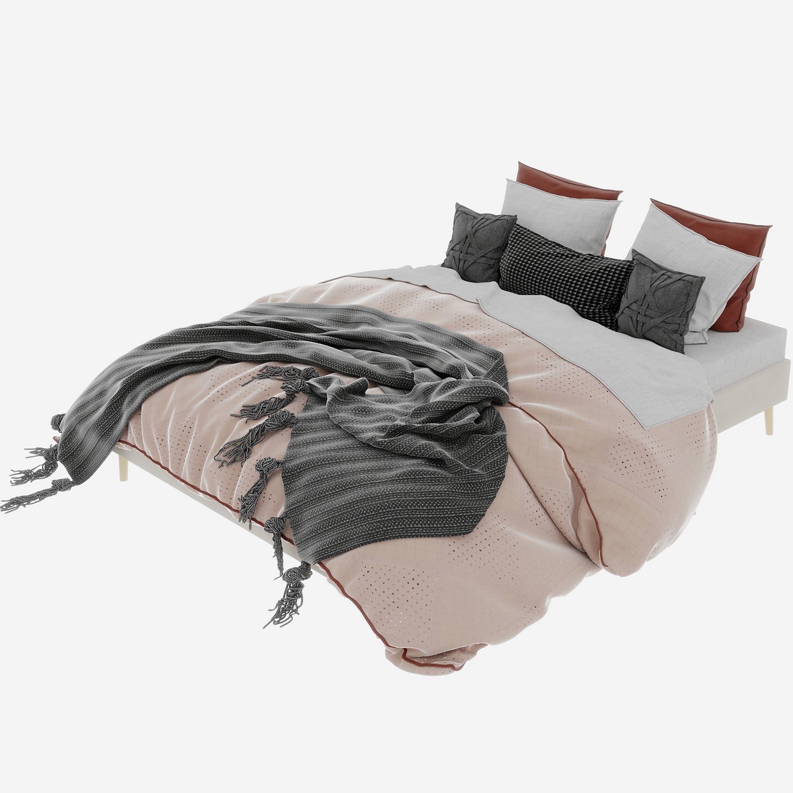 Modern Minimalist Bed Frame 160x200cm Low-Profile Base, Beige Dutch Velvet