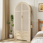 Modern Wardrobe with Curved Doors, Clothes Rail and Drawers, Oak MDF