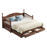 Sofa Bed, Pull-Out 90/180*190cm with Drawers & Slatted Frame, Solid Pinewood Walnut