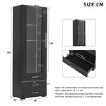 Display Cabinet, Vertical Freestanding LED 3 Drawers 60x35x180cm, Black High-Gloss Glass