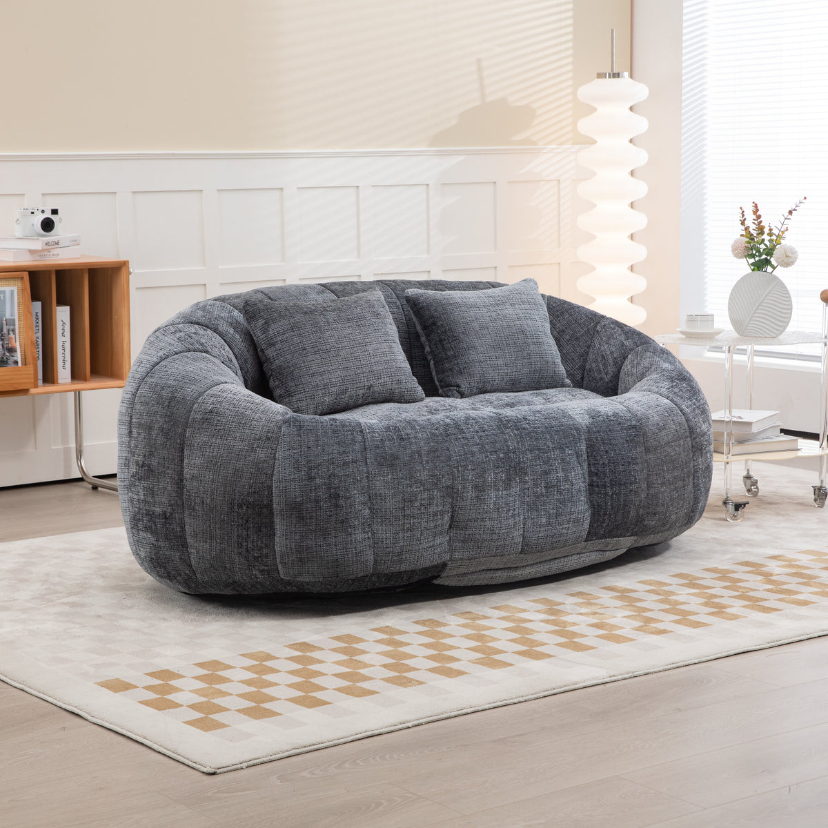 Bean Bag Sofa Chair, High Back Lounger for Adults/Kids, Indoor/Outdoor - Gray Chenille