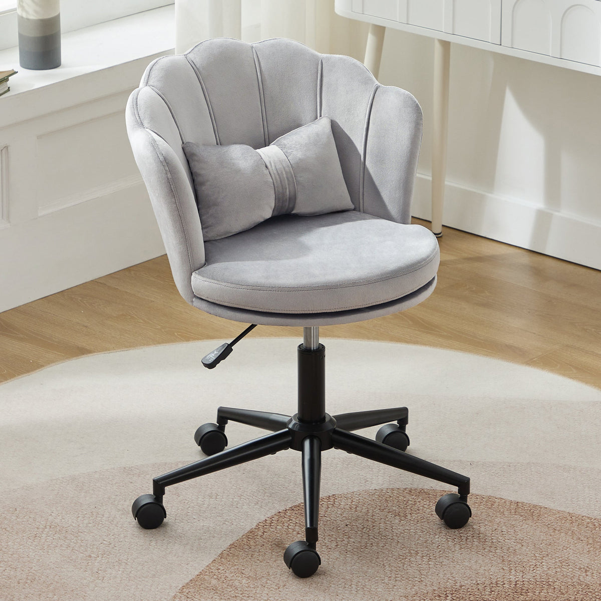 Dressing/Office Chair, Petal Backrest Butterfly Lumbar Cushion Height Adjustable, Soft Seat Cushion