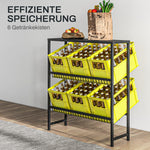 Freestanding beverage crate rack 6 crates adjustable shelf height 3 levels non-slip black steel