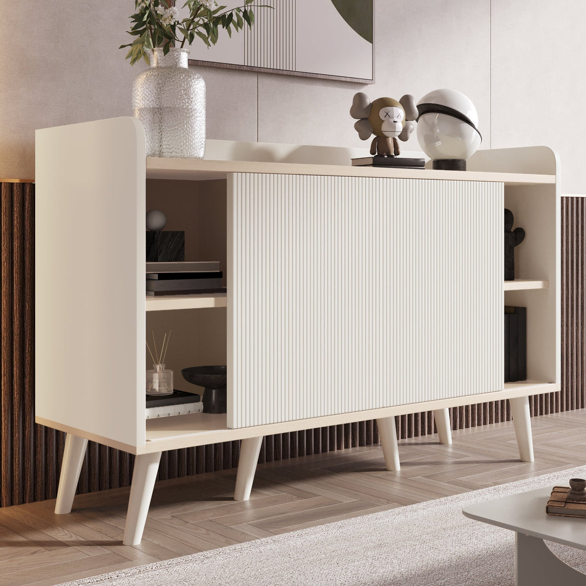 Sideboard, Three Drawers Storage, Wood-Colored