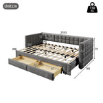 Daybed with Square Backrest and 2 Storage Drawers, Extendable to 180cm, Grey Velvet