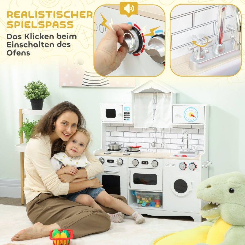 Children's Play Kitchen with Oven Sink and Accessories, White