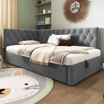 Upholstered Day Bed, 90x200cm Sofa Bed with Hydraulic Storage, Velvet Gray