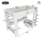 Loft Bed with Gaming Desk, LED Lights and Storage Shelves, White