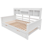 Extendable Sofa Bed 90x200cm with Pull-Out Bed & Storage, White Wood