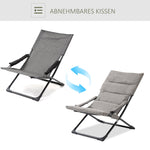 Folding Chair Lounger Removable Cushion Flexible Garden/Camping Steel Grey