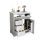 Bathroom Vanity Unit with Ceramic Sink and Drop-down Drawer, White