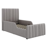 Upholstered Single Bed 90x200cm with Storage - Grey Linen